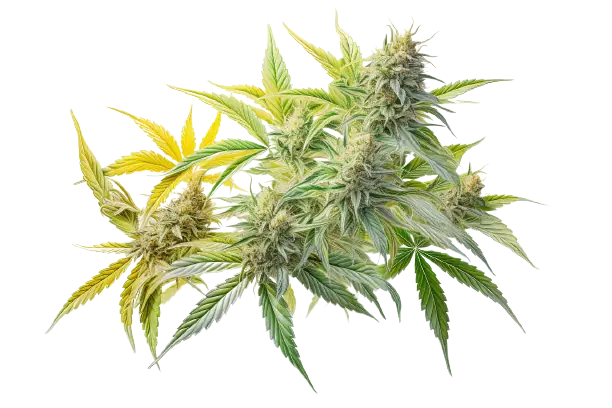 Eine Cannabisblüte mit grünen Blättern Eine farbenfrohe Cannabispflanze, die in voller Pracht blüht