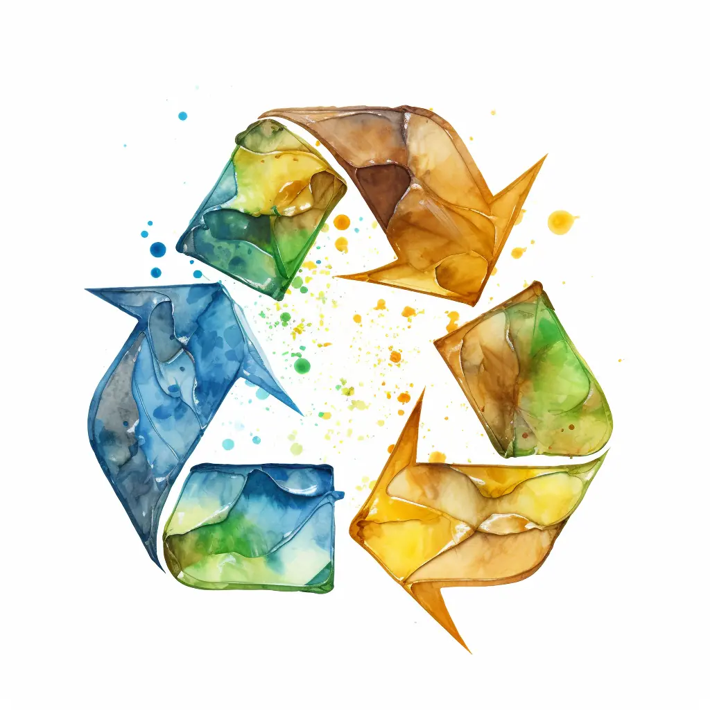 Ein Recycling-Zeichen in lebendigen Farben, das fast echt wirkt. Ein Schild für das Recycling auf beigem Hintergrund